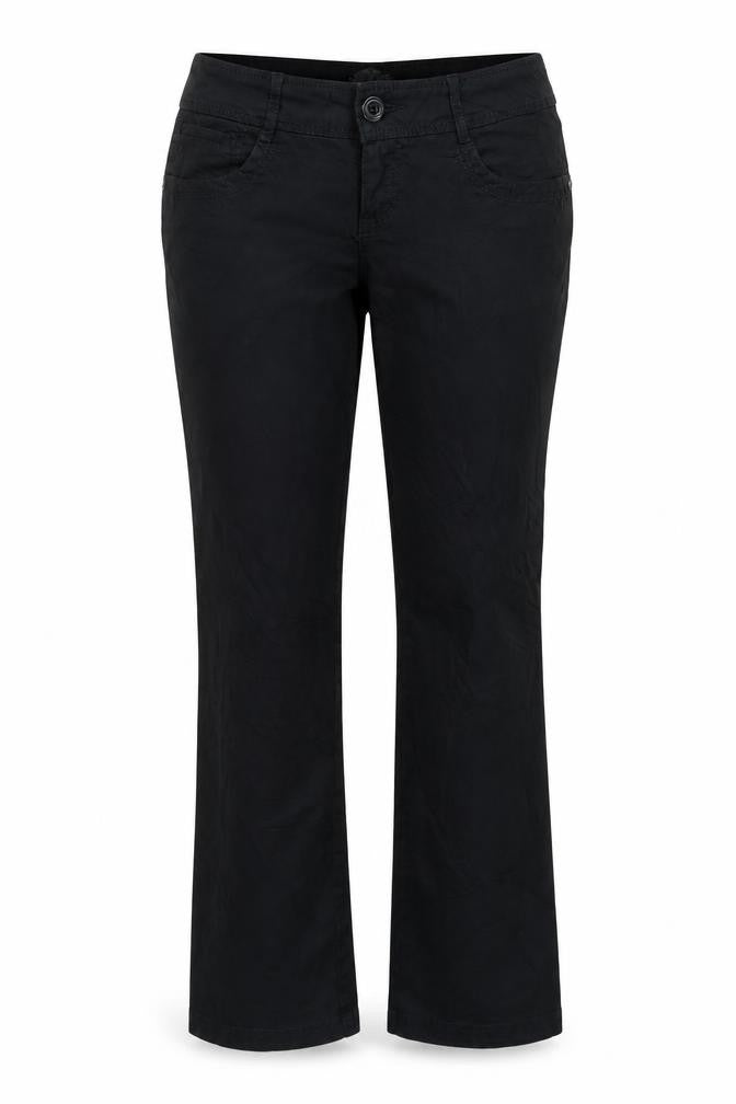 Front view of EVIE women’s black trousers, size UK 8, 29-inch leg