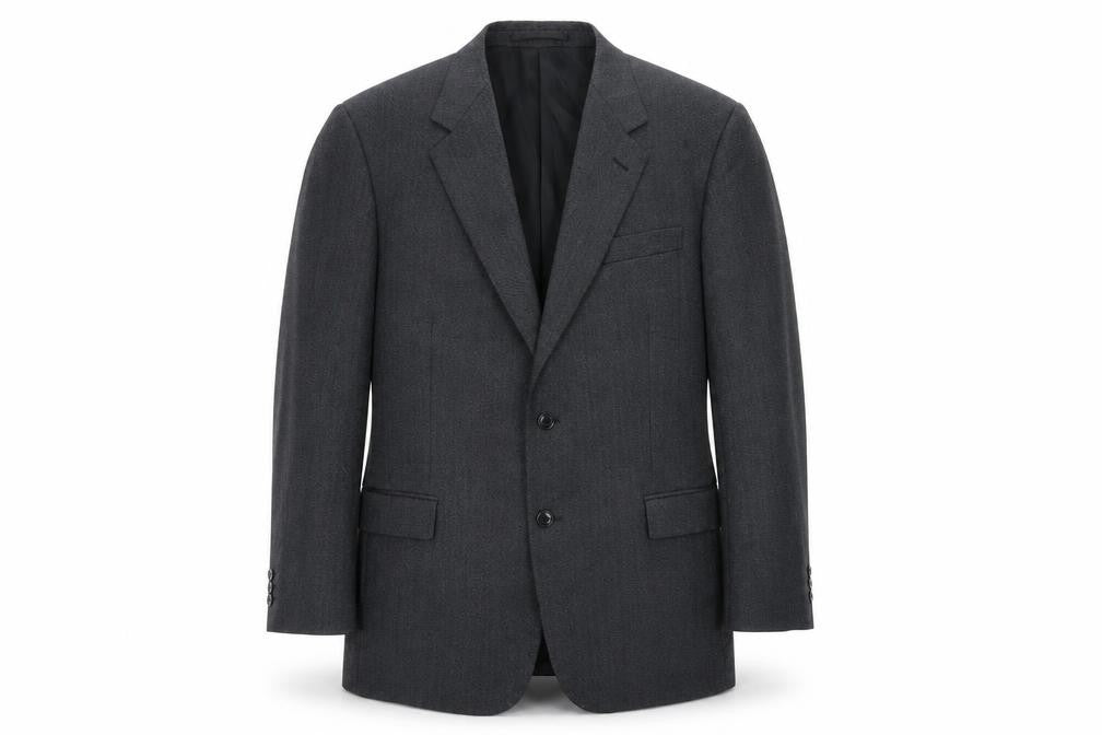Front view of Wellington men’s grey herringbone jacket suit jacket, size 46