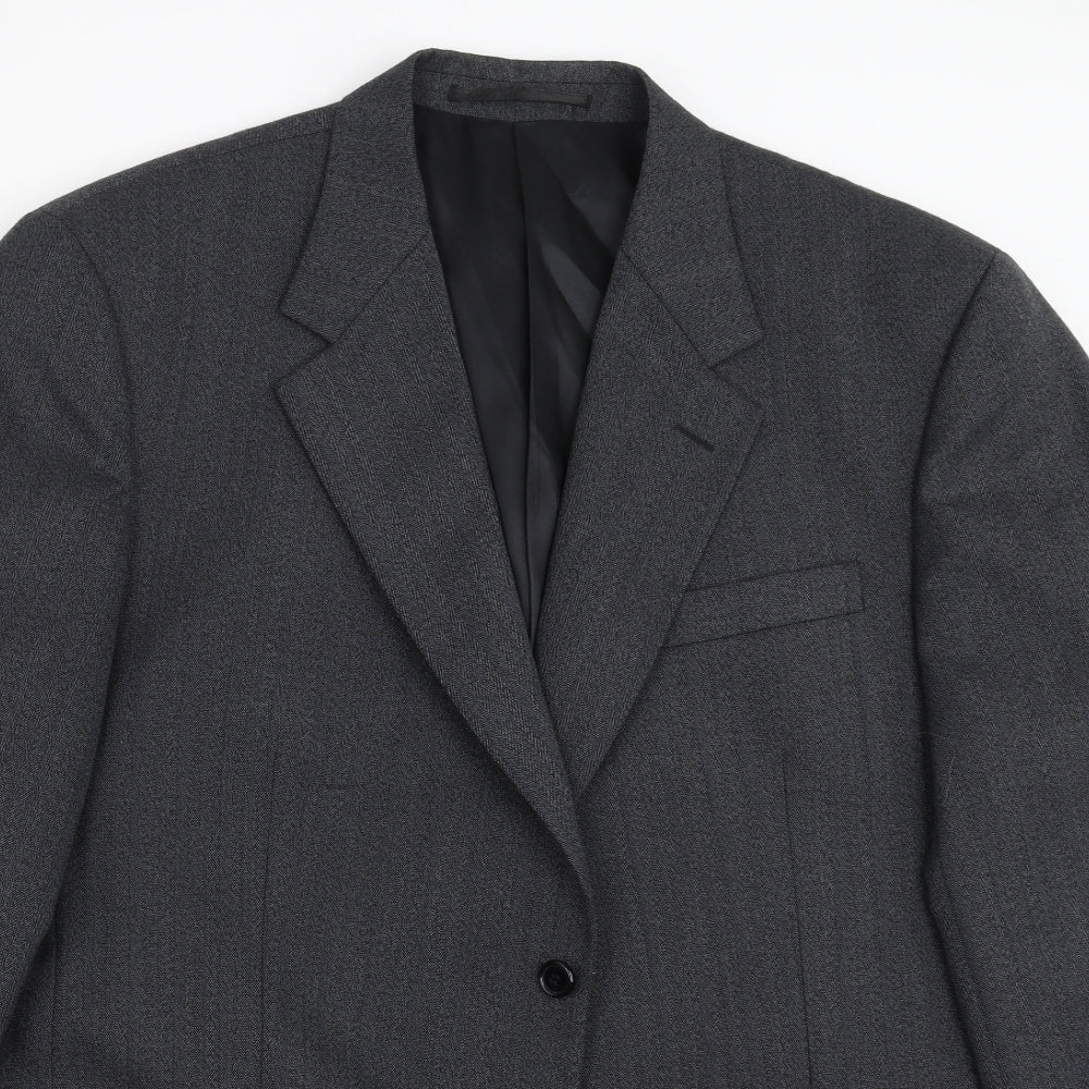 Wellington Mens Grey Herringbone  Jacket Suit Jacket Size 46