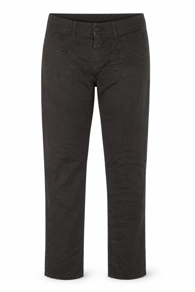 Front view of sprit women’s brown denim trousers, size UK 8, 32-inch leg