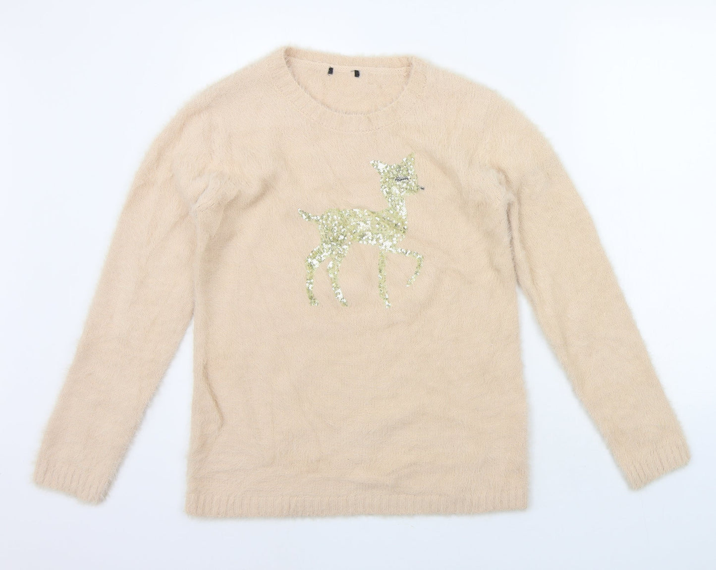 Preworn Womens Beige   Pullover Jumper Size 10  - SEQUIN