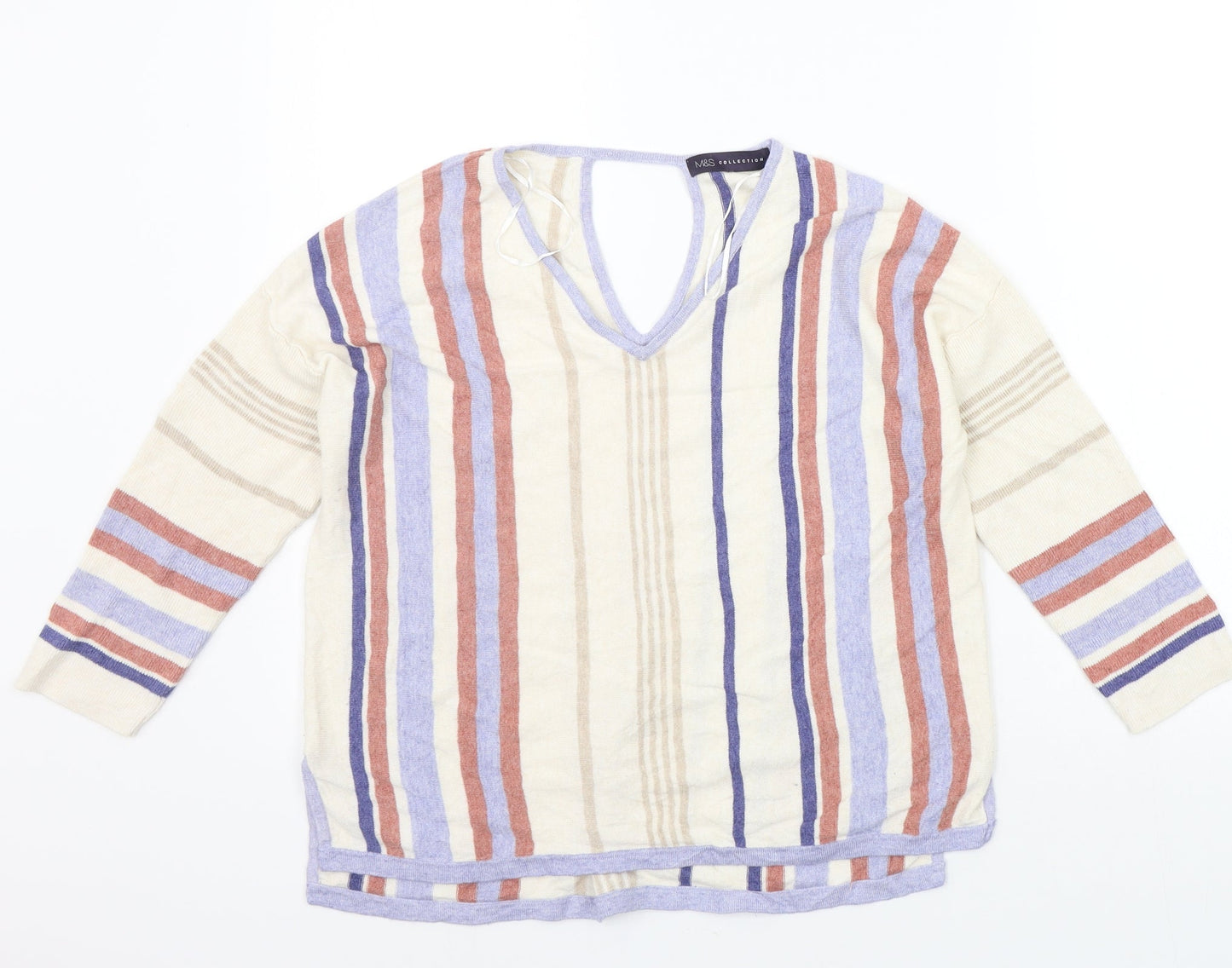 Marks and Spencer Womens Beige Striped  Pullover Jumper Size 14