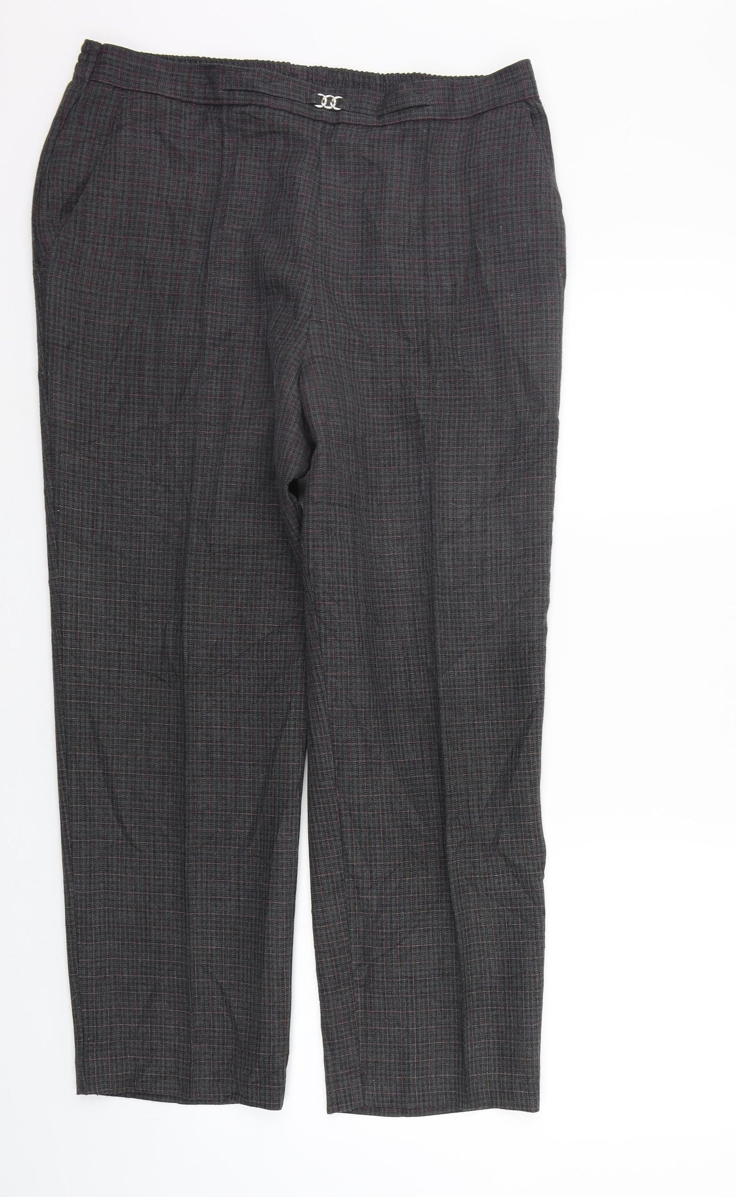 Marks and Spencer Womens Grey Check  Trousers  Size 16 L26 in - Elastic Waist Band