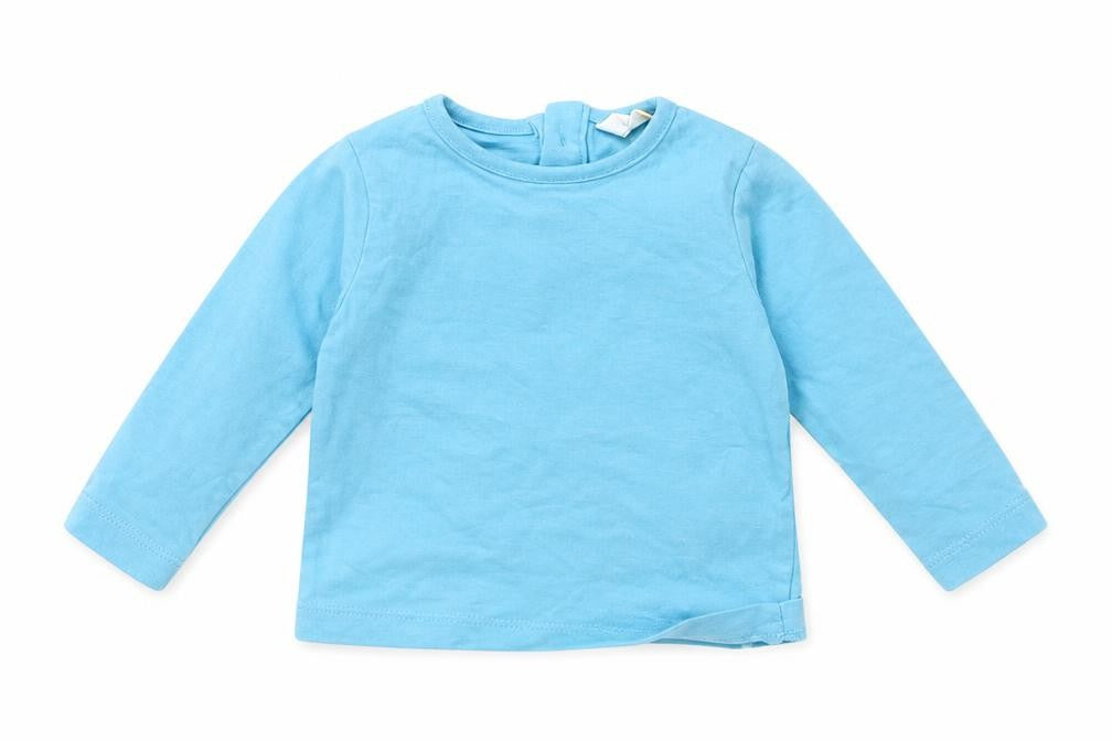 Front view of John Lewis boys’ blue basic t-shirt, size 0-3, months