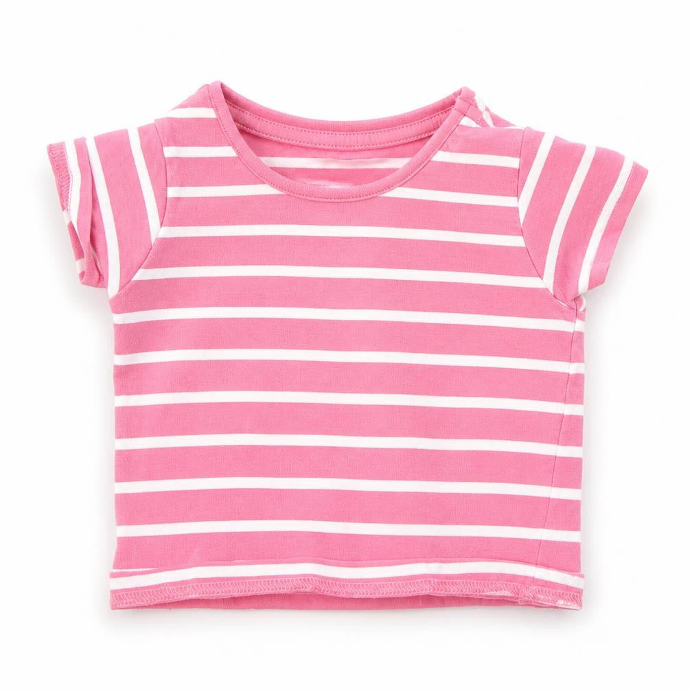 Denim & Co. Girls Pink Striped  Basic T-Shirt Size 3-6 Months