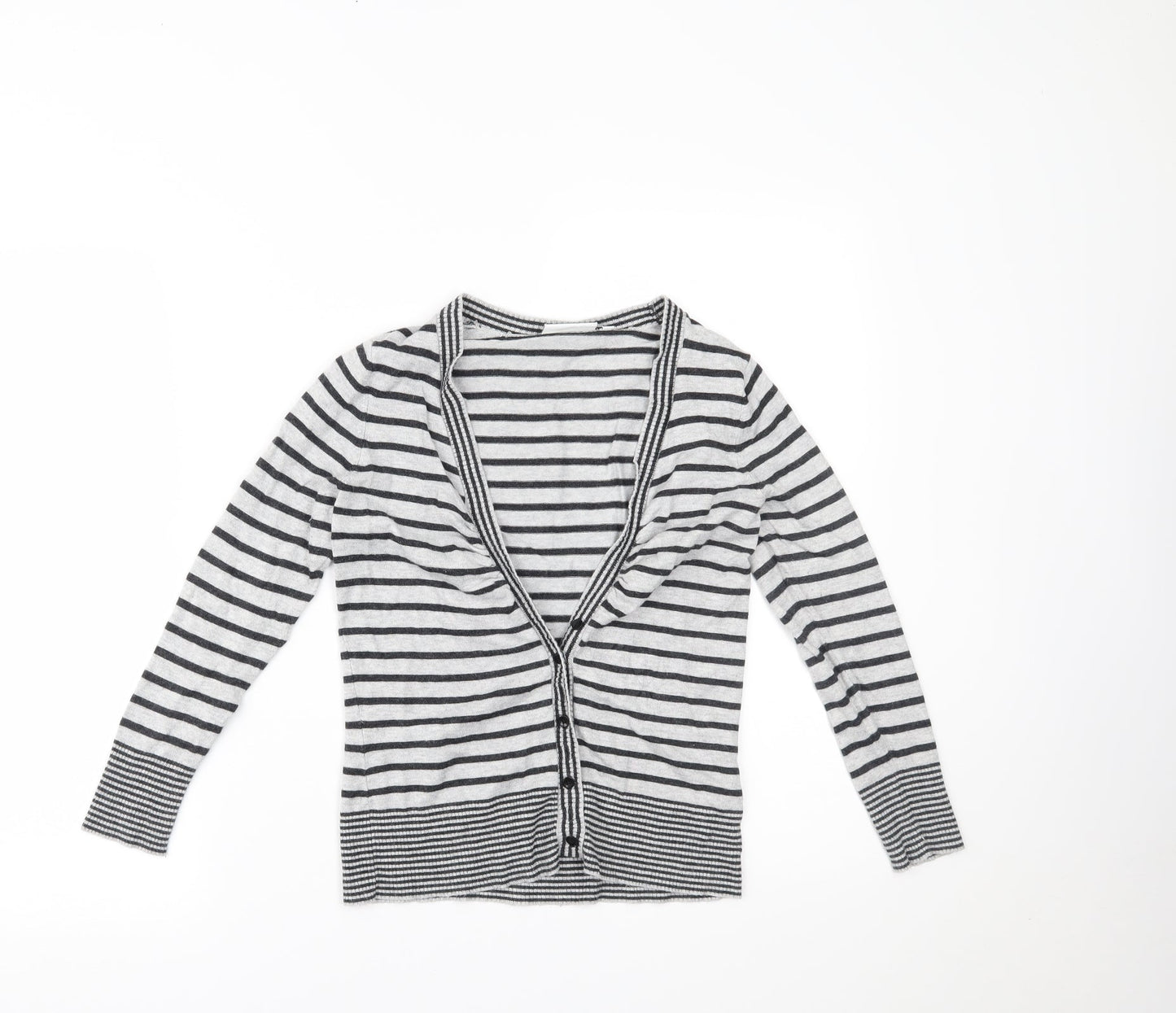 New Look Womens Grey Striped  Cardigan Jumper Size 10
