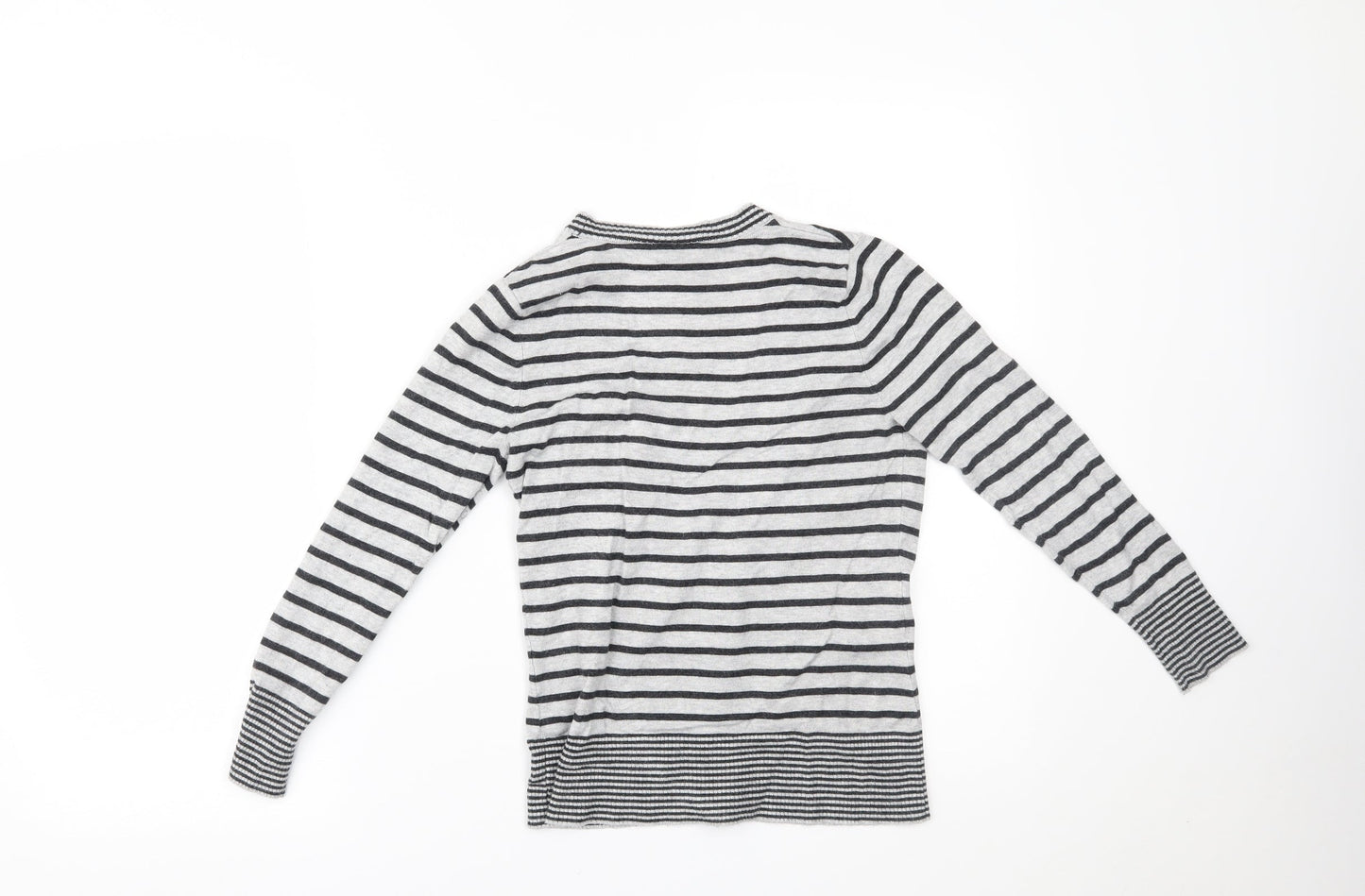 New Look Womens Grey Striped  Cardigan Jumper Size 10