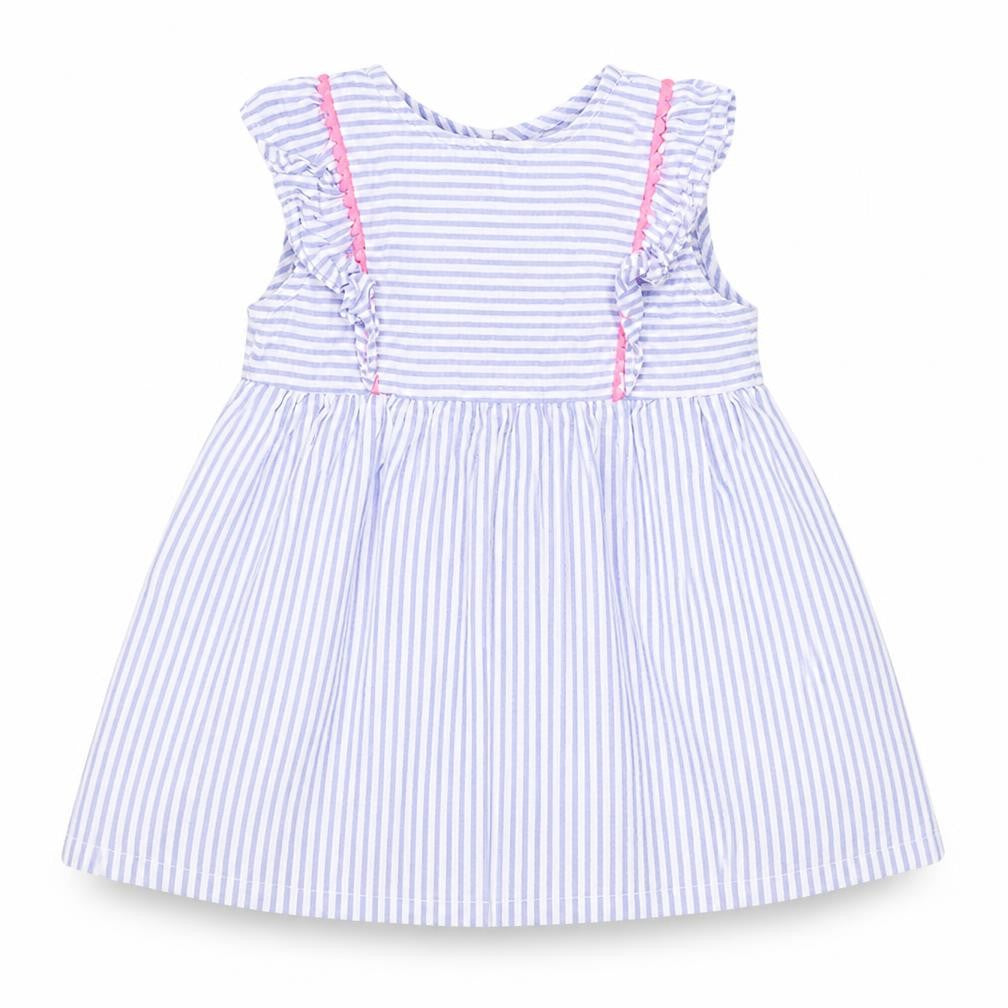 Front view of Lullaby Baby Blue Striped A-Line, size 0-3, Months