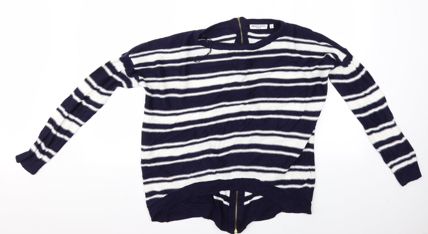 Brave Soul Womens Multicoloured Striped  Pullover Jumper Size 12  - Brave Soul London - Zip Back Sweater