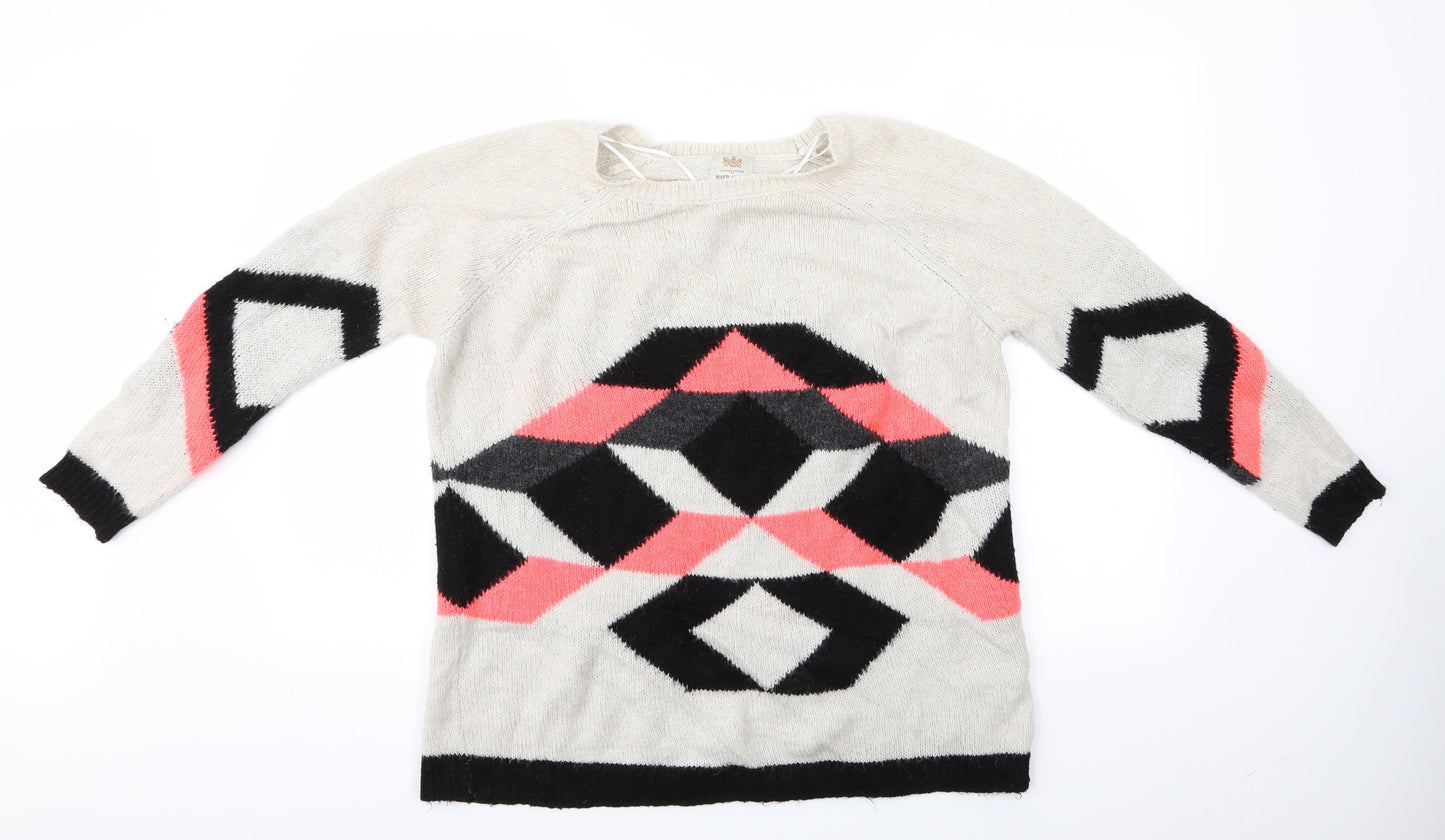 River Island Womens Ivory Argyle/Diamond  Pullover Jumper Size 8  - River Island
