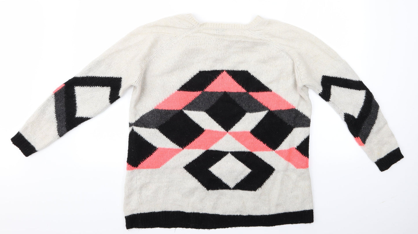 River Island Womens Ivory Argyle/Diamond  Pullover Jumper Size 8  - River Island
