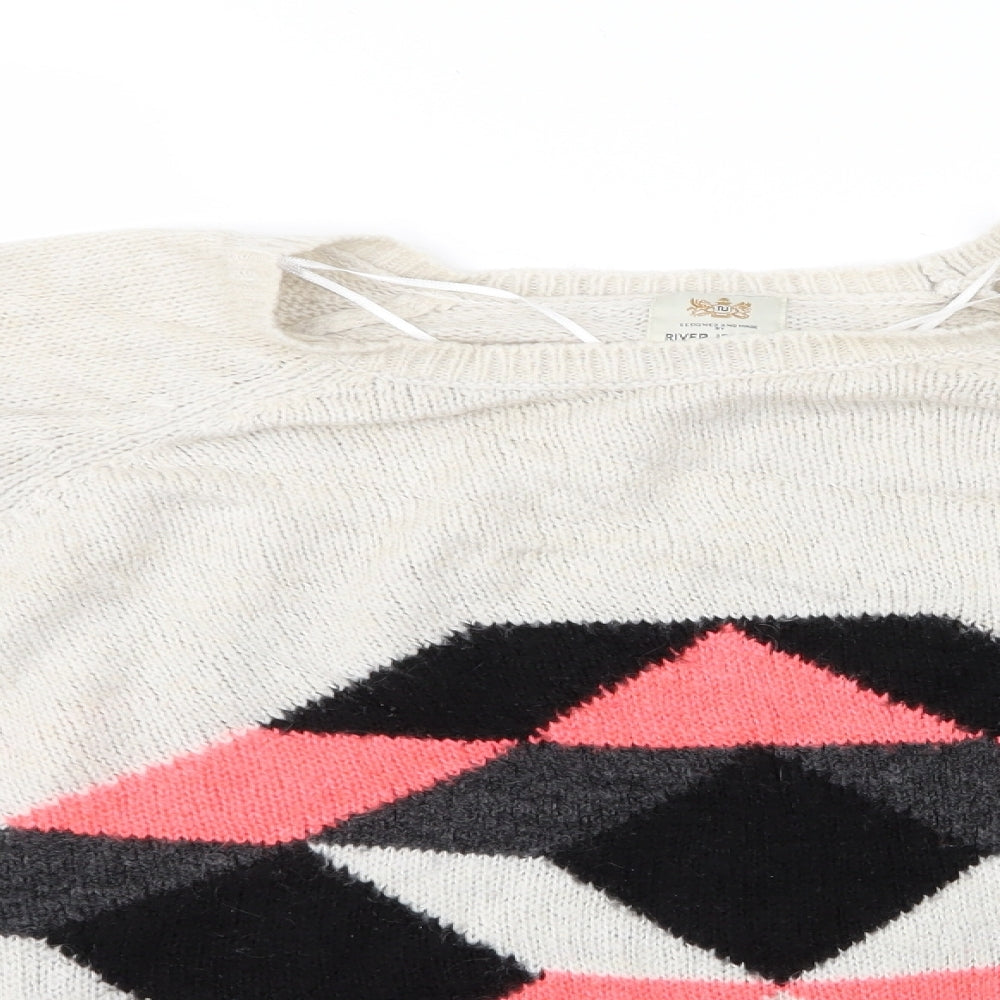 River Island Womens Ivory Argyle/Diamond  Pullover Jumper Size 8  - River Island