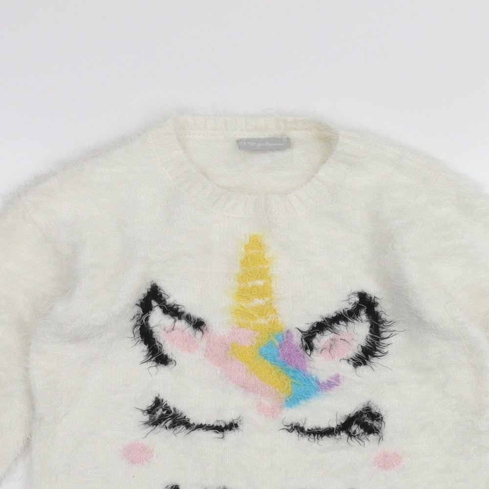 Matalan Girls White   Pullover Jumper Size 8 Years  - Unicorn