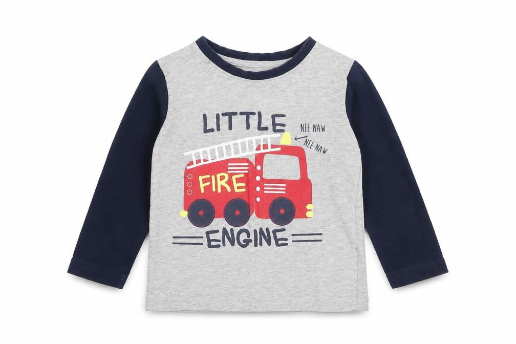 Front view of Matalan Baby Grey Basic T-Shirt, size 12-18, Months - Fire Engine