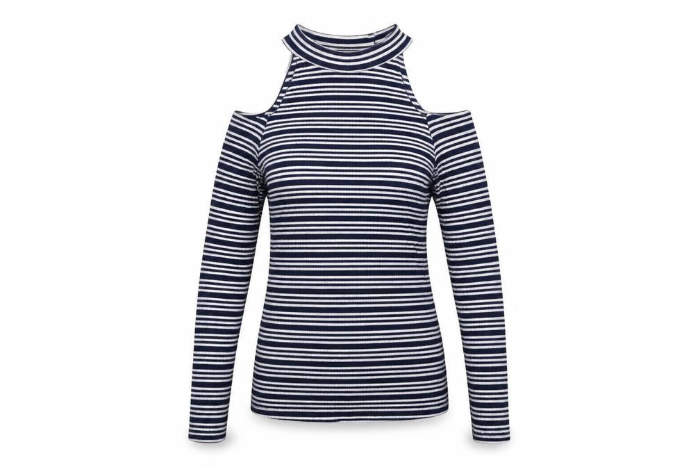 Matalan Womens Blue Striped  Pullover Jumper Size 14  - open shoulder