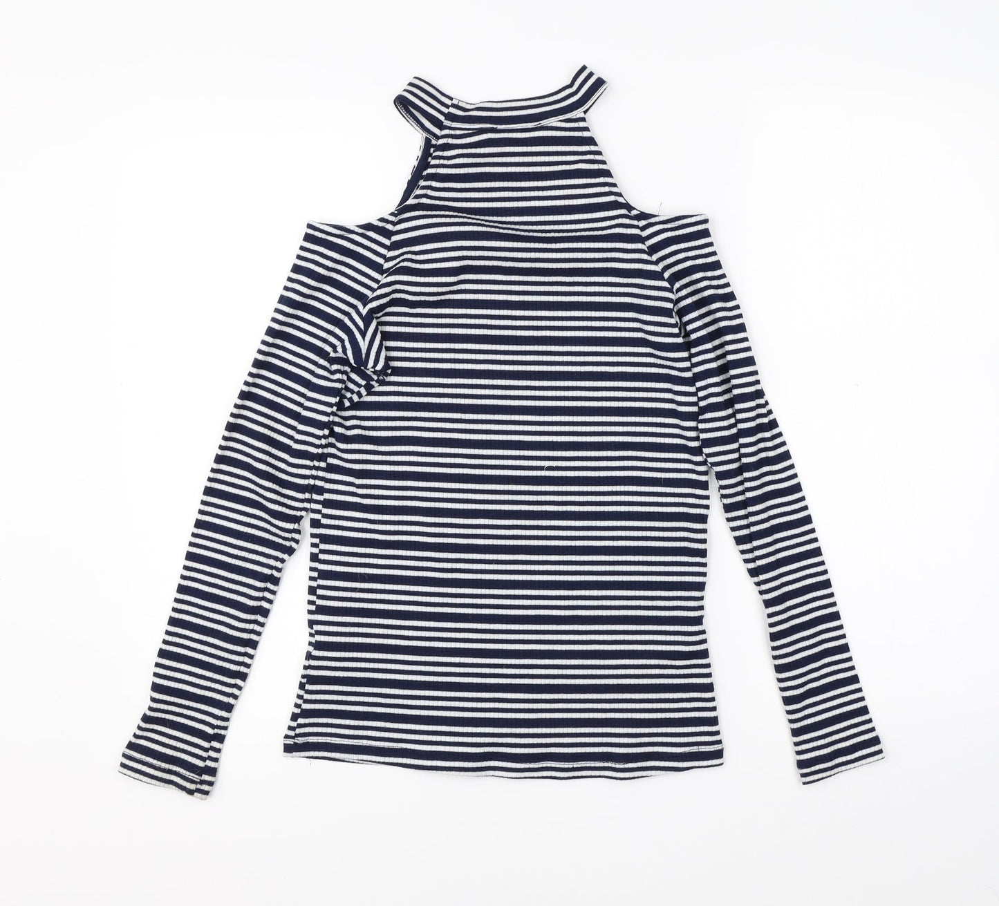 Matalan Womens Blue Striped  Pullover Jumper Size 14  - open shoulder