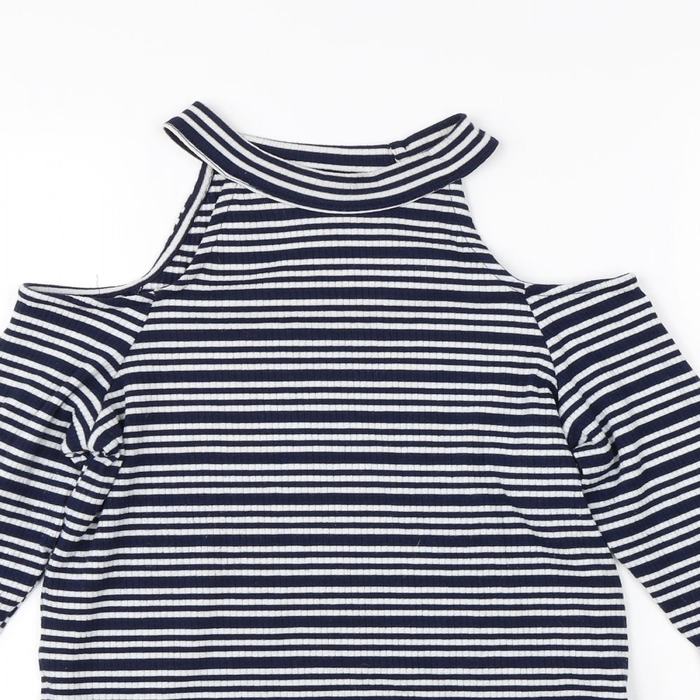 Matalan Womens Blue Striped  Pullover Jumper Size 14  - open shoulder