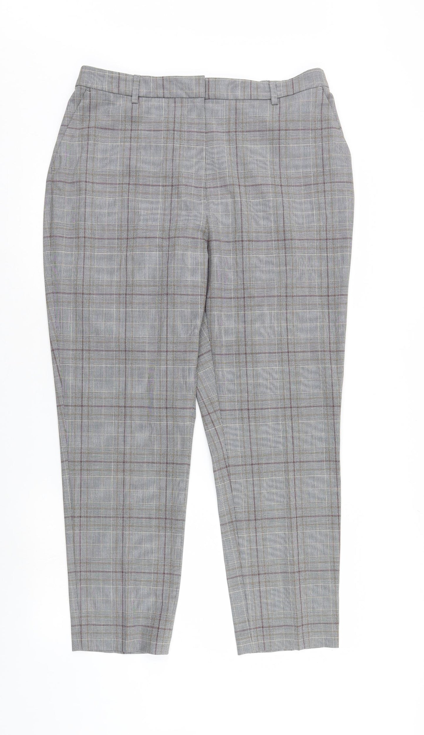 M&S Womens Grey Check  Trousers  Size 16 L27 in