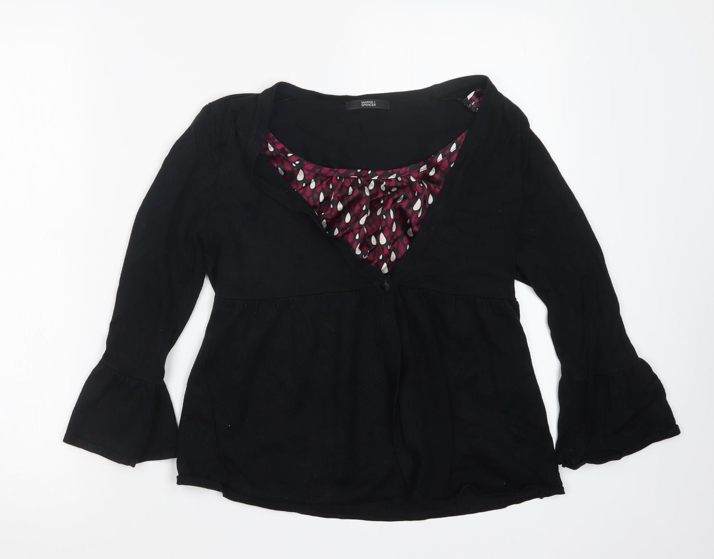 Marks and Spencer Womens Black  Knit Cardigan Jumper Size 12  - Top and cardigan in one