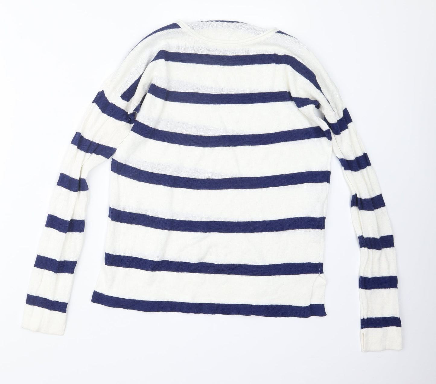 Pull&Bear Womens White Striped Knit Pullover Jumper Size S