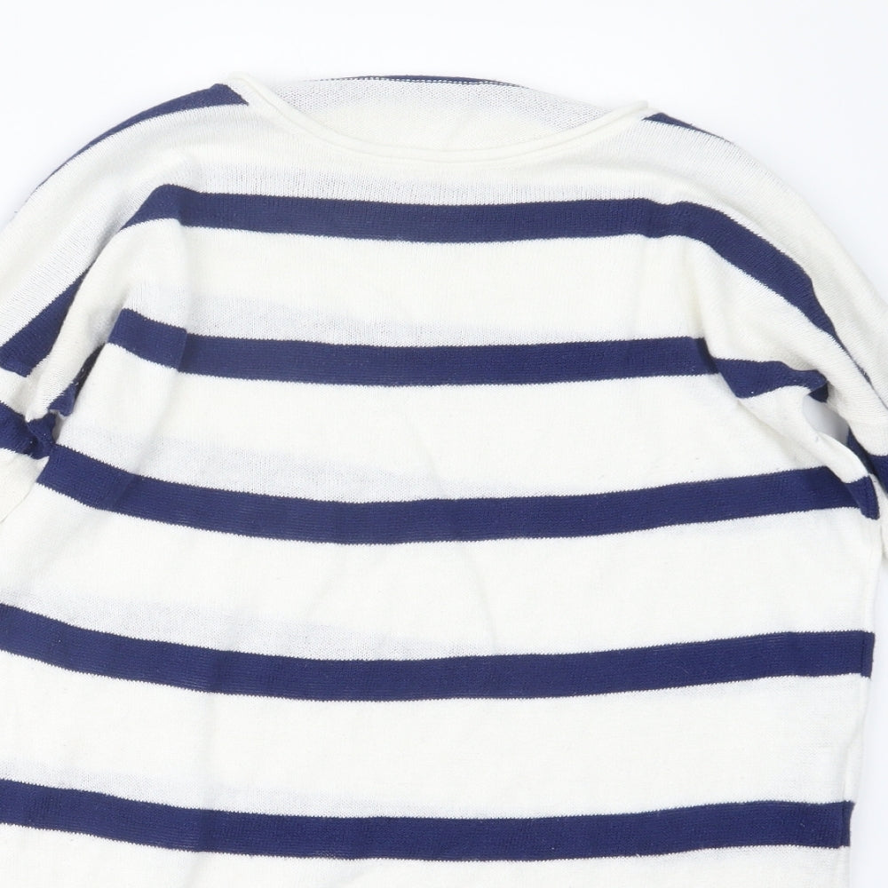 Pull&Bear Womens White Striped Knit Pullover Jumper Size S