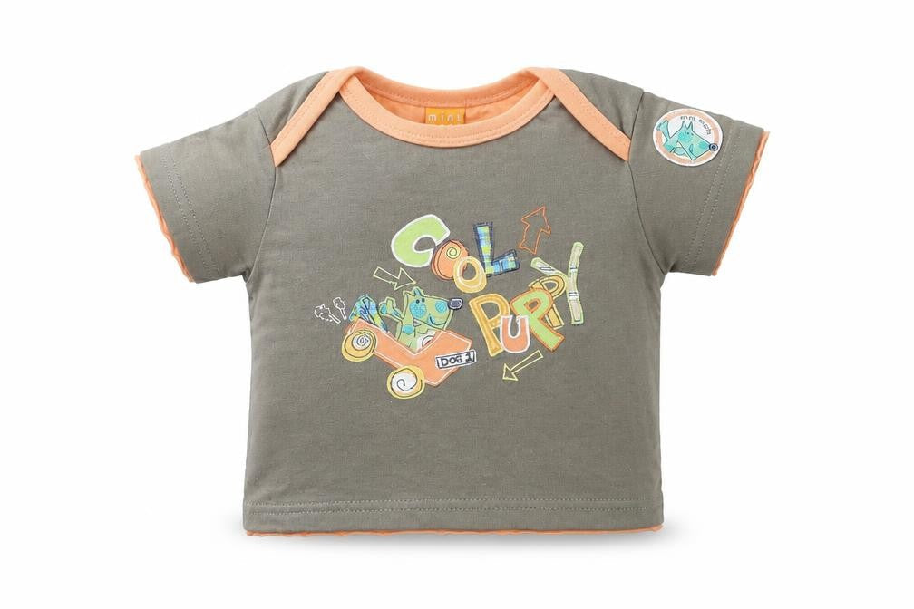 Front view of Mini mode Baby Brown Basic T-Shirt, size 0-3, Months