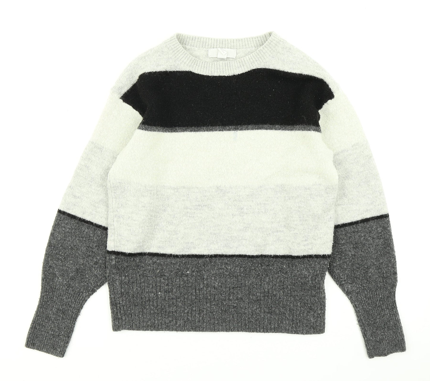 H&M Womens Grey Striped Knit Pullover Jumper Size XS