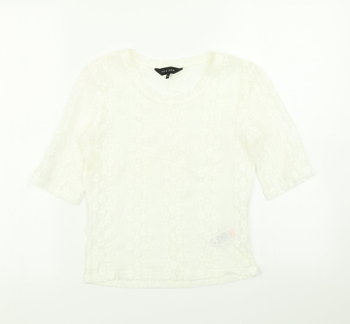New Look Womens White Floral  Basic T-Shirt Size 8