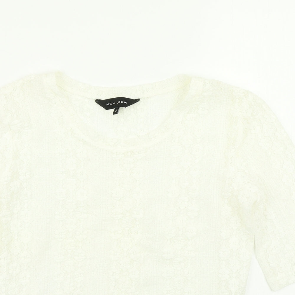 New Look Womens White Floral  Basic T-Shirt Size 8