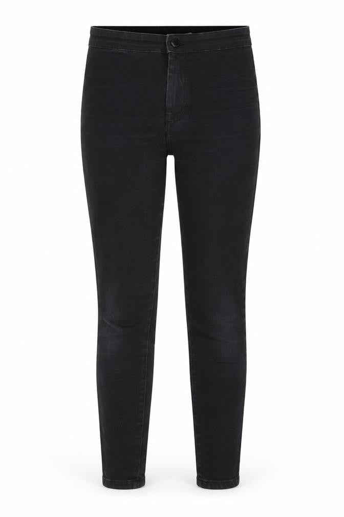 Front view of Denim & Co. women’s black denim skinny jeans, size UK 10, 26-inch leg