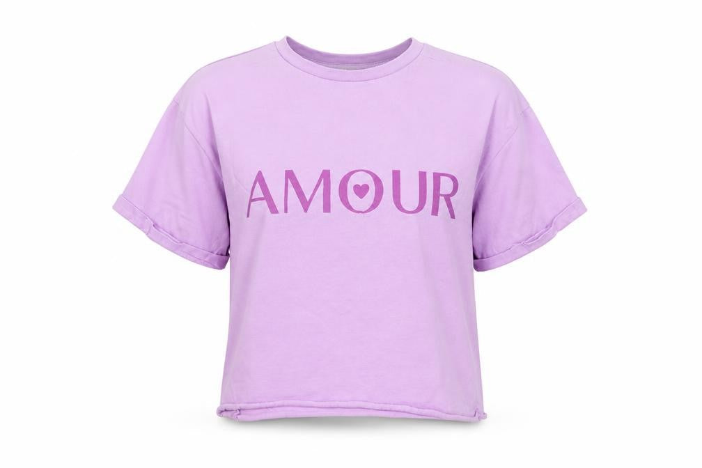 Front view of Miss E-vie girls’ purple jersey basic t-shirt, size 11-12, years - amour