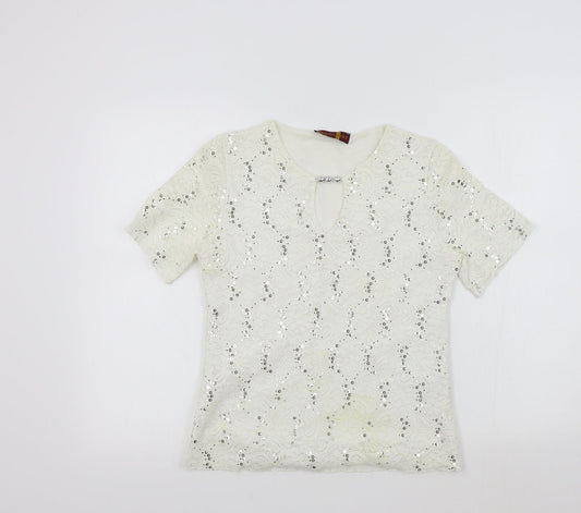 charlotte gold Womens White   Basic T-Shirt Size 12  - sparkle detail