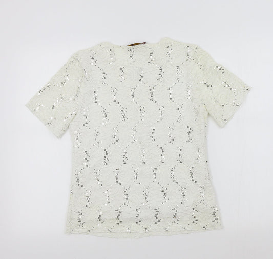 charlotte gold Womens White   Basic T-Shirt Size 12  - sparkle detail
