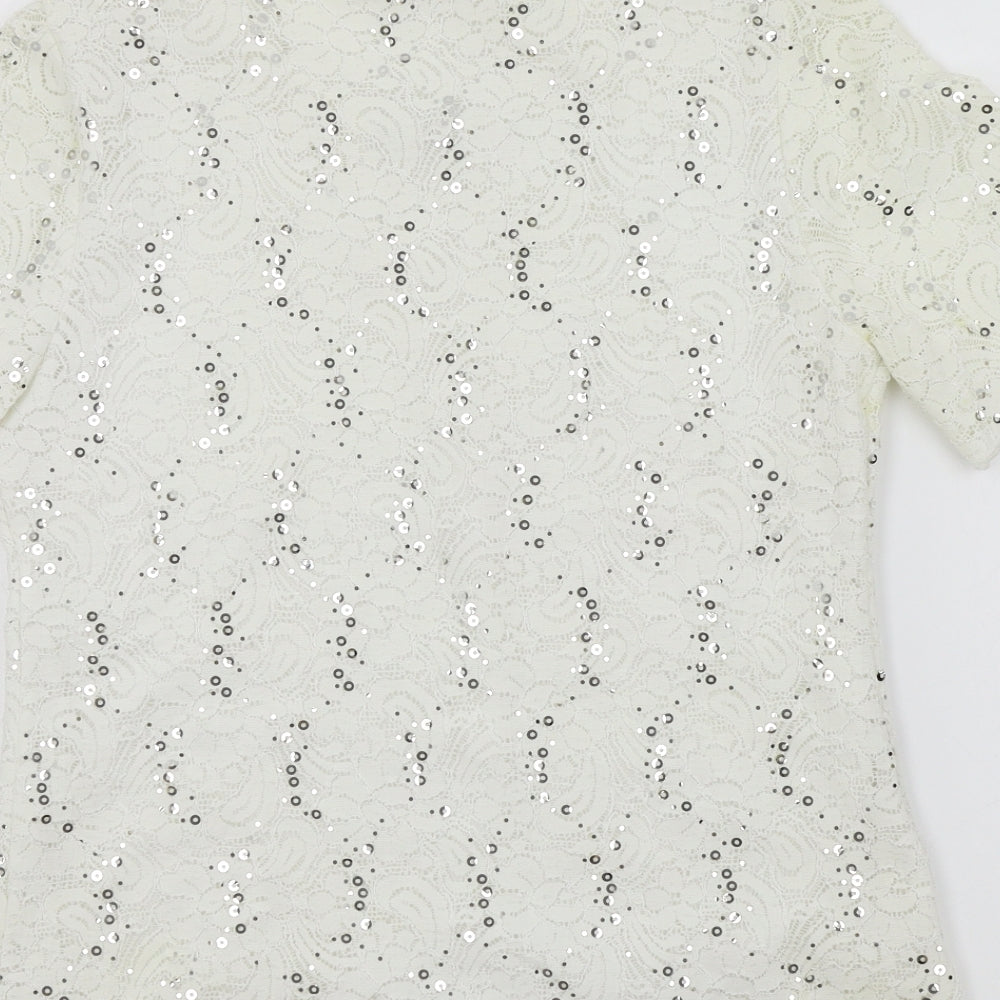 charlotte gold Womens White   Basic T-Shirt Size 12  - sparkle detail