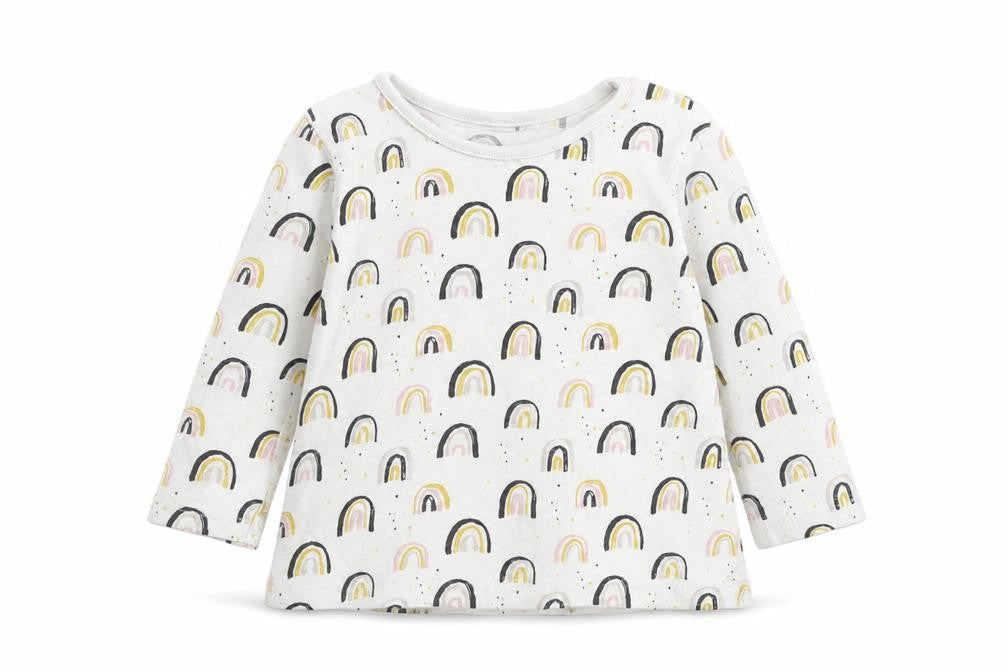Front view of Asda George girls’ white geometric basic t-shirt, size 9-12, months