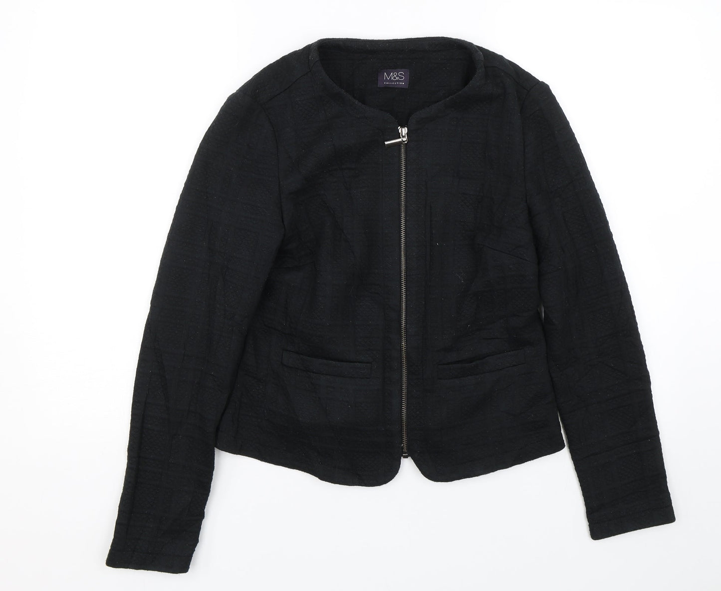 M&S Womens Black   Full Zip Jumper Size 10