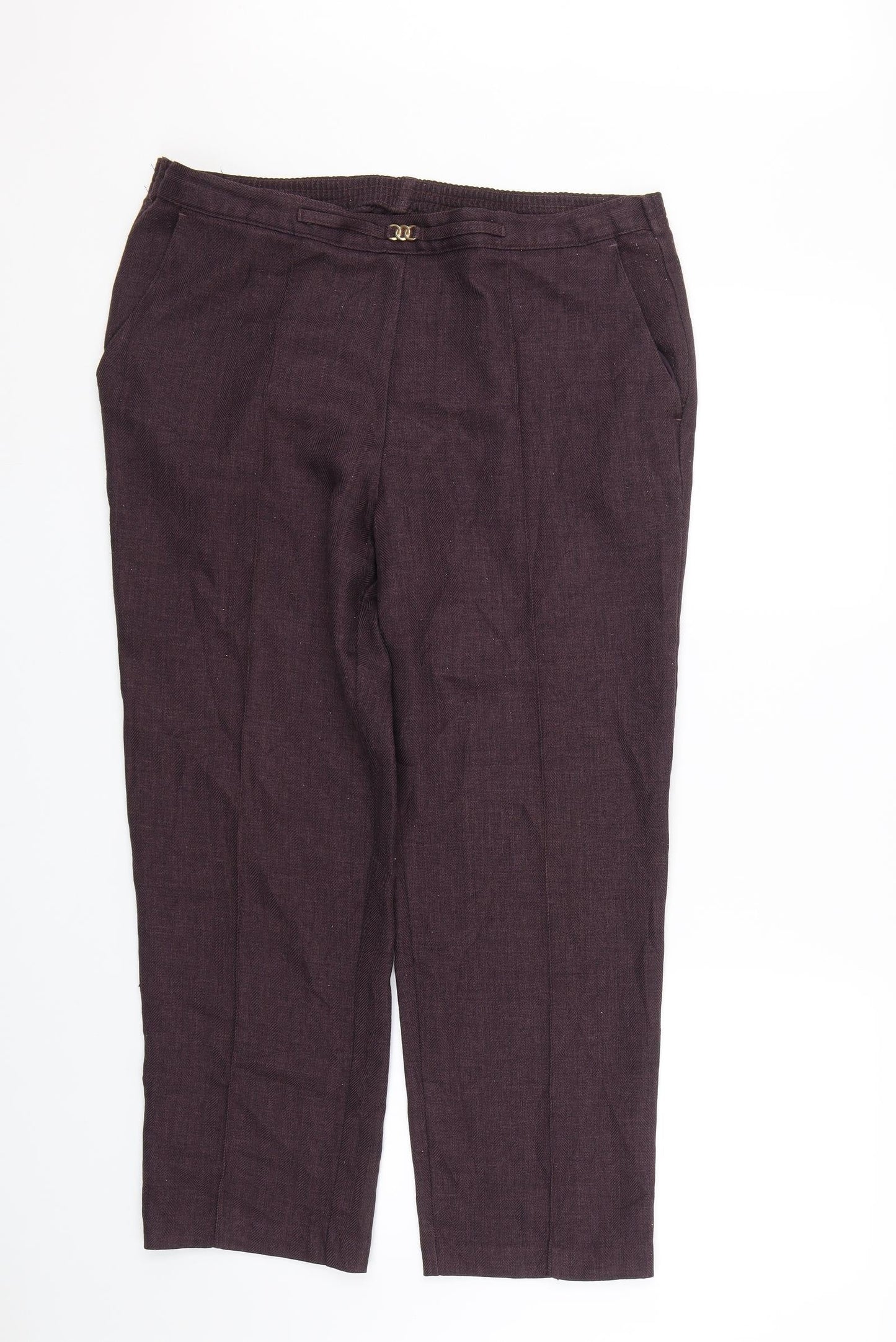 M&S Womens Purple Herringbone  Cropped Trousers Size 16 L25 in