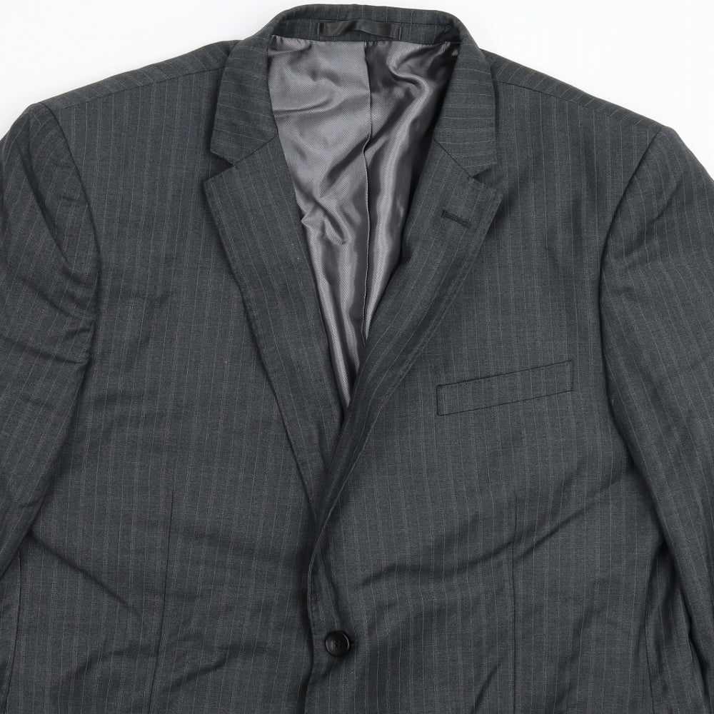 Butler & Webb Mens Grey Striped  Jacket Suit Jacket Size 44