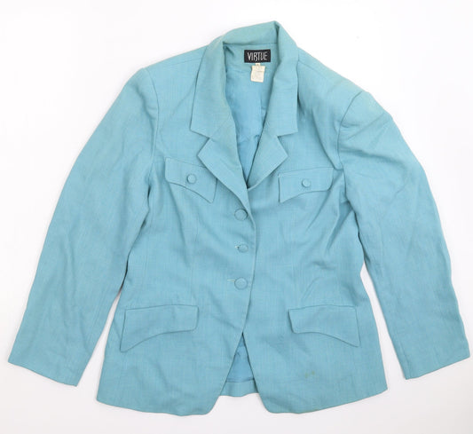 VIRTUE Womens Blue   Jacket Suit Jacket Size 12