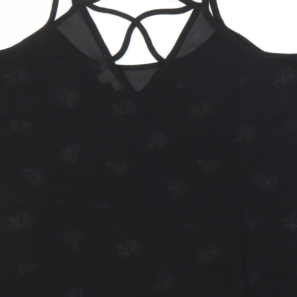 MINE Womens Black Floral  Camisole Blouse Size M