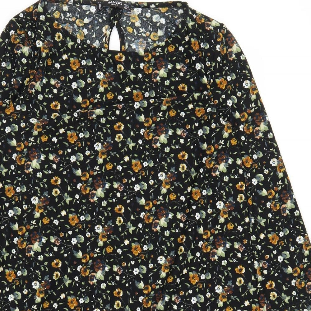 Mango Womens Black Floral  A-Line  Size S
