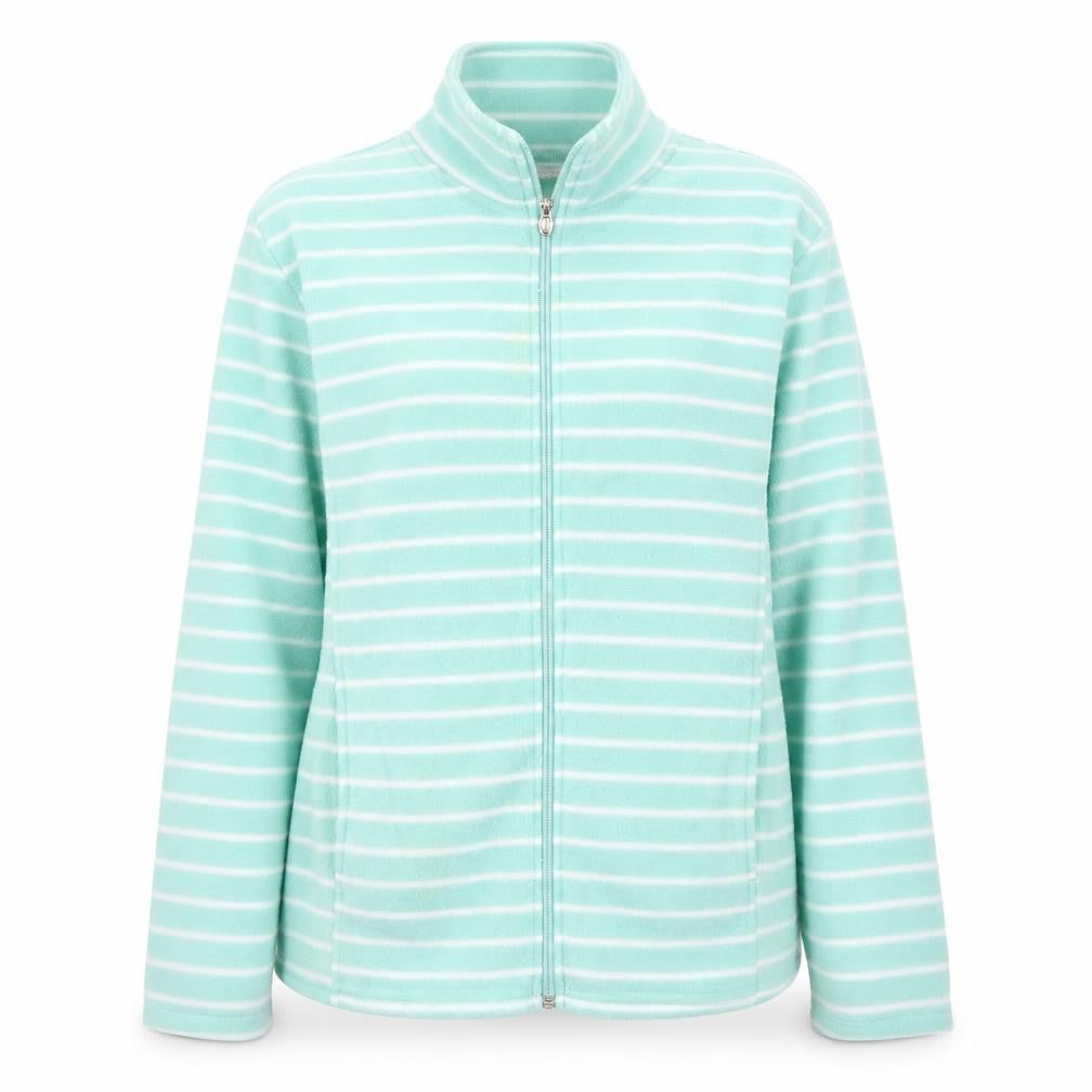 Anna De Lancay Womens Green Striped Fleece Full Zip Jumper Size S