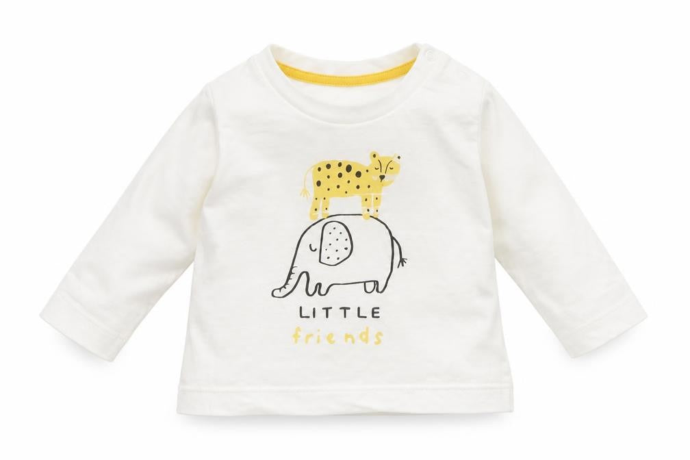 Front view of Matalan Baby White Basic T-Shirt, size 0-3, Months - ANIMALS