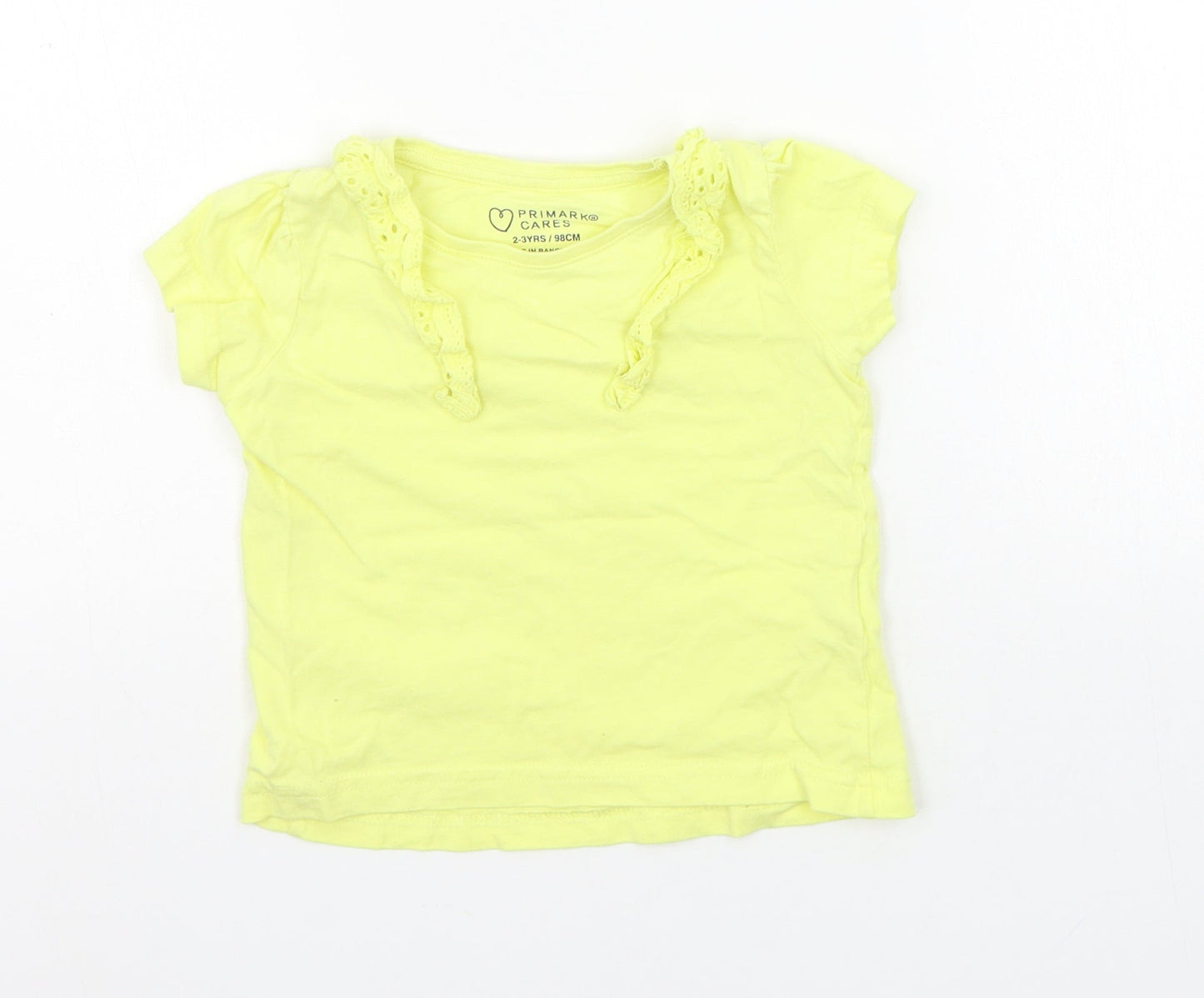 Primark Girls Yellow   Basic T-Shirt Size 2-3 Years