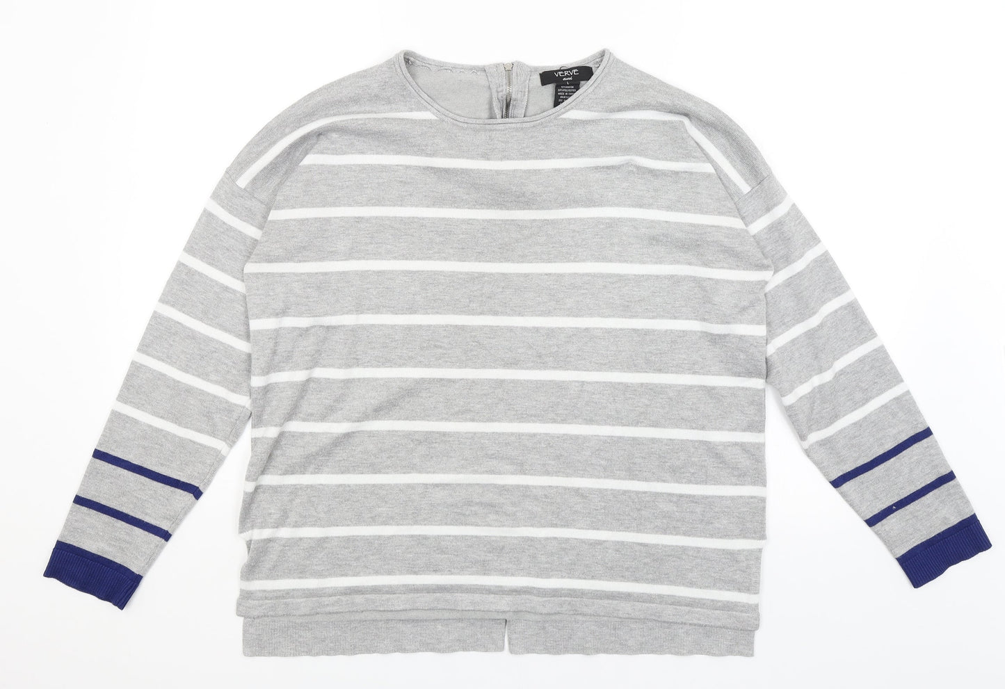 Verve Ami Womens Grey Striped  Pullover Jumper Size L