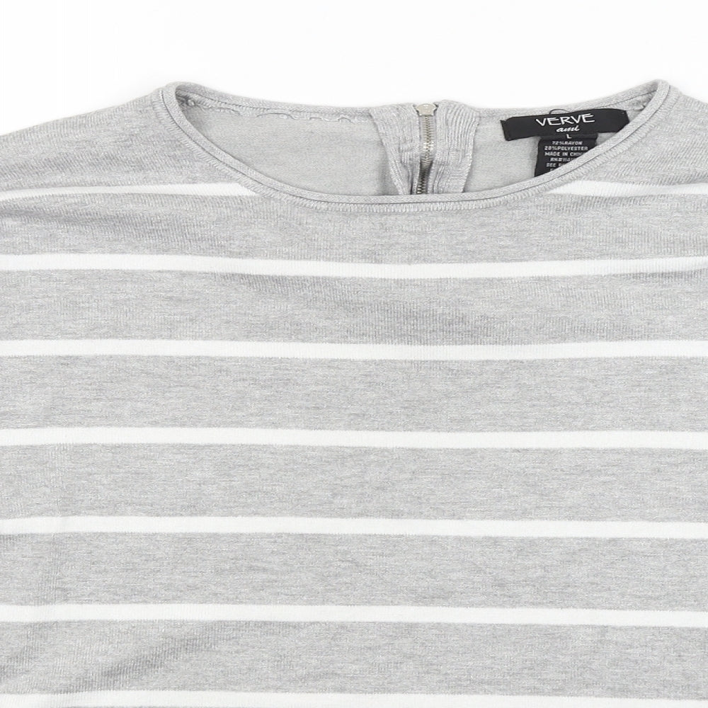 Verve Ami Womens Grey Striped  Pullover Jumper Size L