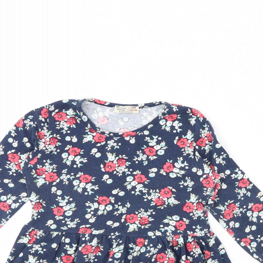 Paty kids Girls Blue Floral  Basic Blouse Size 4 Years