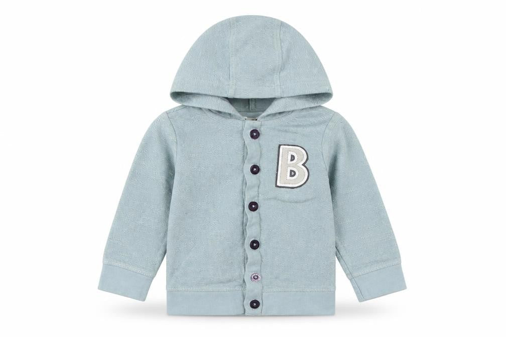 Front view of Ladybird Baby Green Geometric Knit Cardigan Jumper, size 12-18, Months