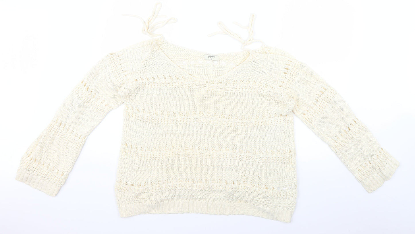 Papaya Womens Beige  Knit Pullover Jumper Size XL