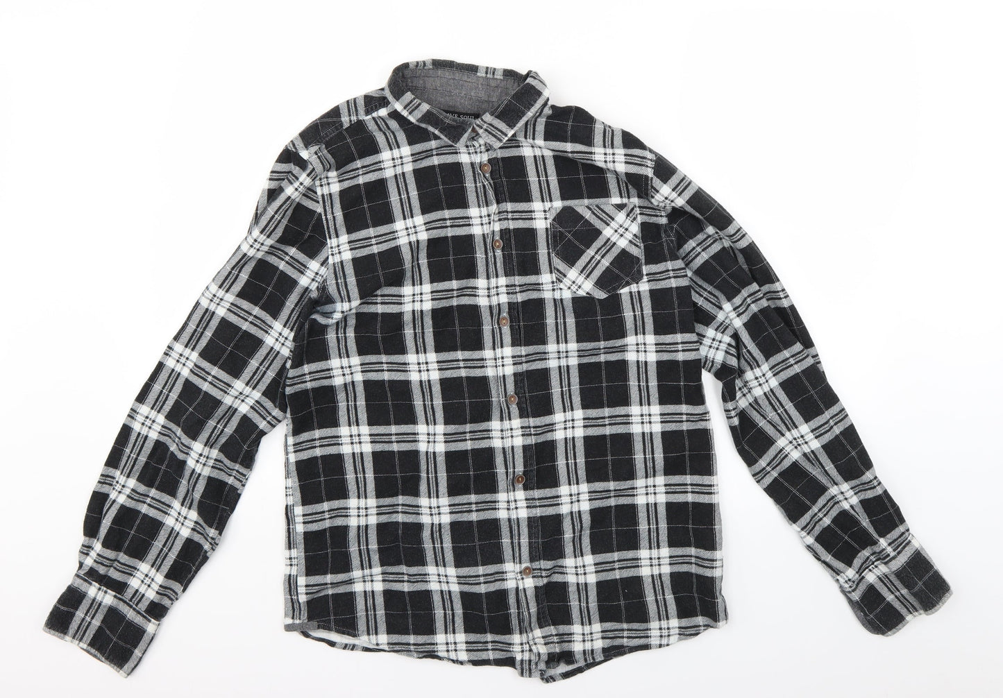 Brave Soul Mens Grey Check   Button-Up Size M